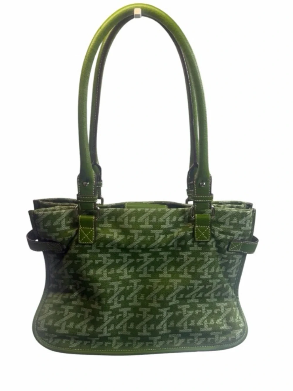 Vintage Izod Monogram Canvas and Leather Trim Green Hobo/Satchel Bag.